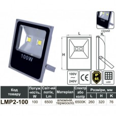 Прожектор LED 100w 6500K IP65 2LED LEMANSO сірий/ LMP2-100
